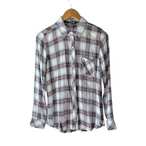 𝅺dylan George Size S Plaid Soft Rayon Button Front Shirt